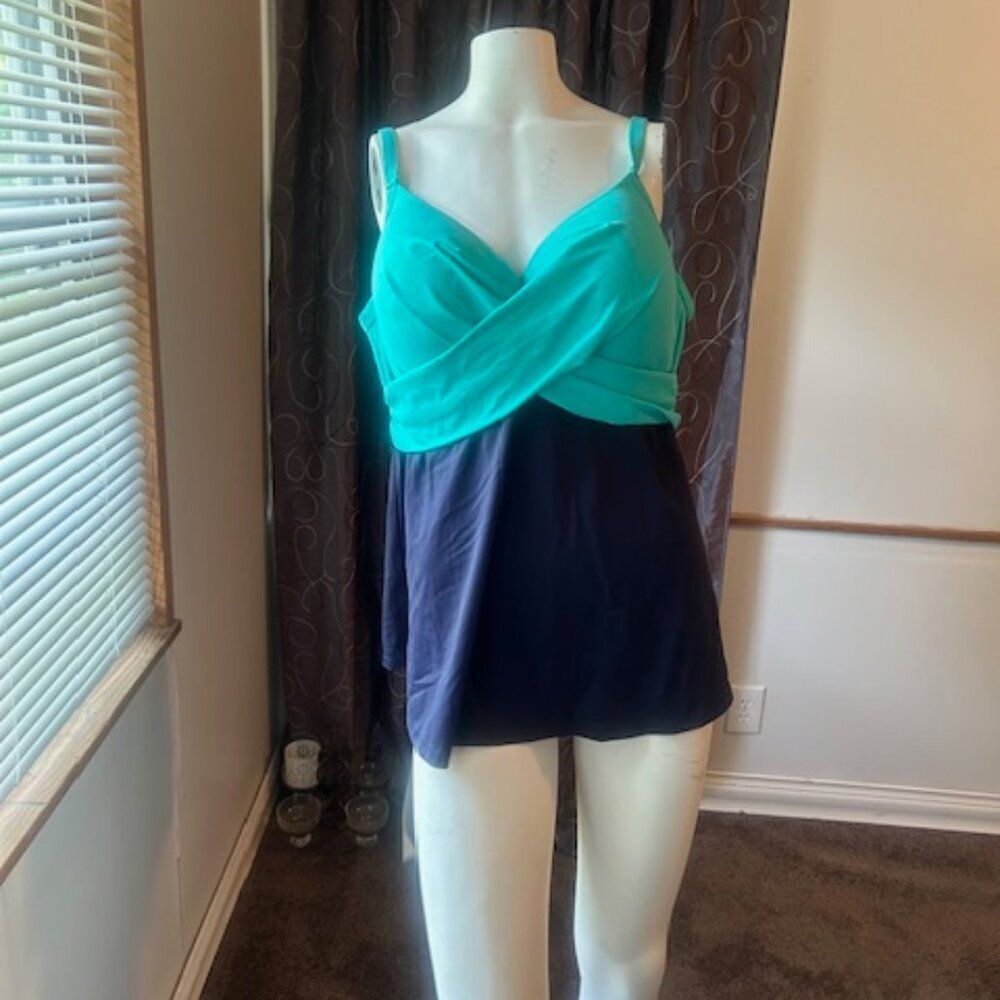 Swimsuits for All Turquoise/Blue Wrap tankini, size 42C